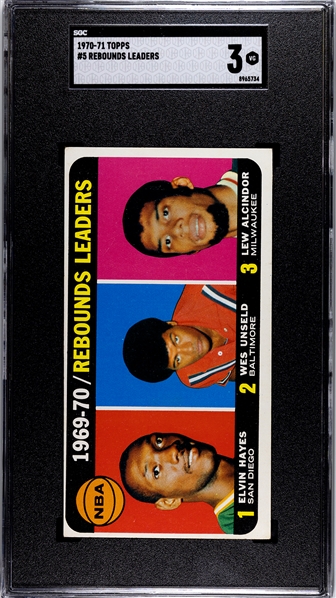 1970-71 Topps Basketball Rebounds Leaders #5 Lew Alcindor SGC 4