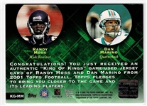 2001 Topps King of Kings Jerseys Swatches Dan Marino and Randy Moss #KG-MM