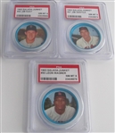 1963 Salada-Junket Lot of 7 PSA 8 Baseball Buttons: Leon Wagner, Norm Siebern, Rich Rollins, Jim Gentile, Milt Pappas, Jim Kaat, Ralph Terry