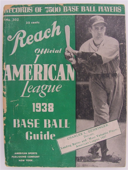 1938 Reachs Official American League Baseball Guide Charlie Gehringer Cover