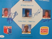 1986 Burger King Autographed Baseball Card Promotional Display Mike Schmidt, Pete Rose and Dwight Gooden JSA