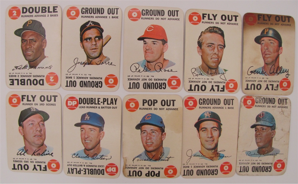 1968 Topps Game Cards Lot of 10 Different incl. Pete Rose, Roberto Clemente, Al Kaline (LOW GRADE)