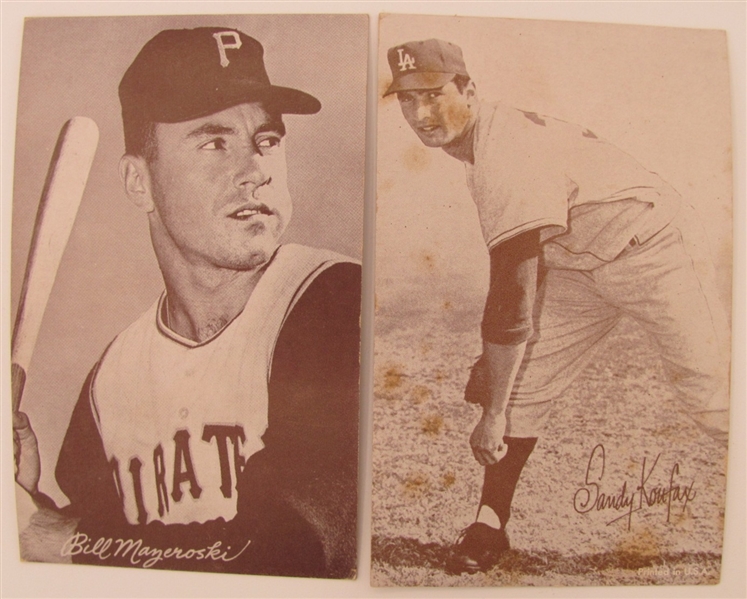 1963 Exhibits Stat Back Lot of 2: Sandy Koufax (LOW GRADE) and Bill Mazeroski (Mid-Grade)