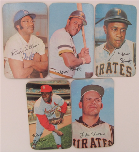 1970 and 1971 Lot of 5 Topps Supers featuring two Willie Stargell cards, Bob Gibson, Luke Walker, and Dick Allen