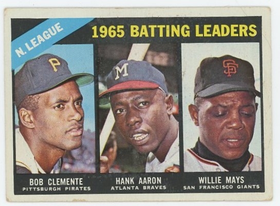 1966 Topps National League Batting Leaders Card #215 Bob Clemente, Hank Arron Willie Mays VG/VG-EX