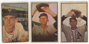 1953 Bowman 11-card lot (including one Black and White) (LOW GRADE)