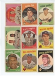 1959 Topps 15-card lot of Hall of Famers (Snider, Fox, Kaline, Spahn, Wynn, Ashburn, Mays, Sparky Anderson, Drysdale, Cepeda, Aparicio, and Doby plus Stengel and Mazeroski All-Star High Numbers