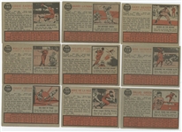 1962 Topps Green Tint Variation Lot of 9 cards w/ Wally Moon (LOW GRADE)