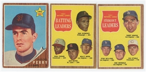 1962 Topps Hall of Fame Lot of 10 cards w/ Gaylord Perry and Billy Williams rookies, Mickey Mantle #318, Hank Aaron and Brooks Robinson All-Stars, and more (LOW GRADE)