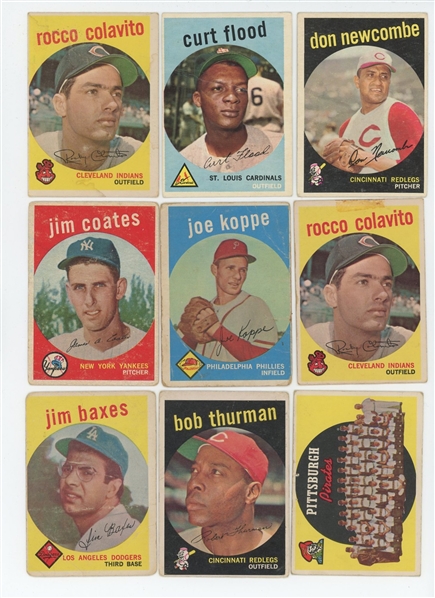 1959 Topps 93-card lot including some stars and 5 high numbers (LOW GRADE)