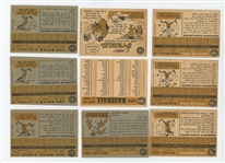 1960 Topps Baseball Starter Set 187/572 (32%) with HOF Wynn, Ford, Mazeroski, Fox, Wilhelm, Kaat Rookie, Alston, Stengel, Ashburn, Spahn, Drysdale, and 17 high numbers including Willie Mays...