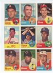1963 Topps Starter Set 151/572 (26.4%) including HOF Hoyt Wilhelm, Jim Kaat, Gaylord Perry, and Juan Marichal, plus Lou Brock and 30 other Series 6 cards, and 17 Series 7 cards (LOW GRADE)